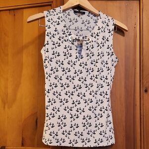 Tommy Hilfiger White and Black Anchor Print Blouse